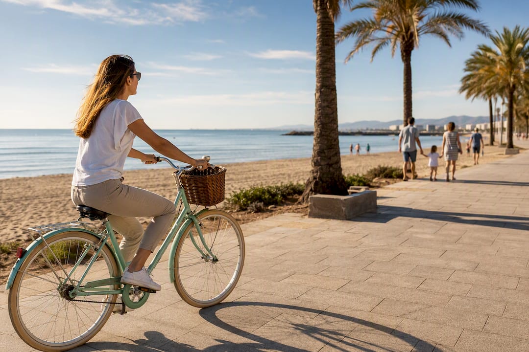 Ciclista junto a la playa de Cambrils