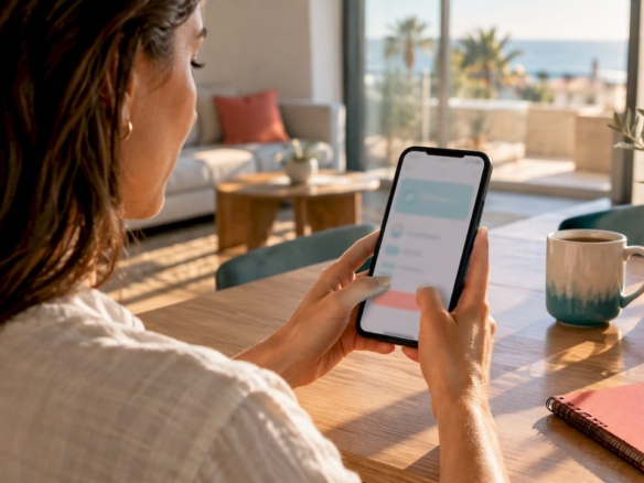 Compradora dando autorización para una transferencia bancaria