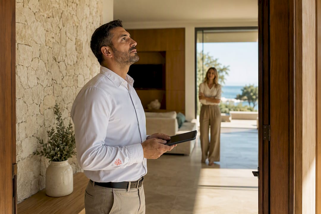 Técnico revisando una vivienda en la costa