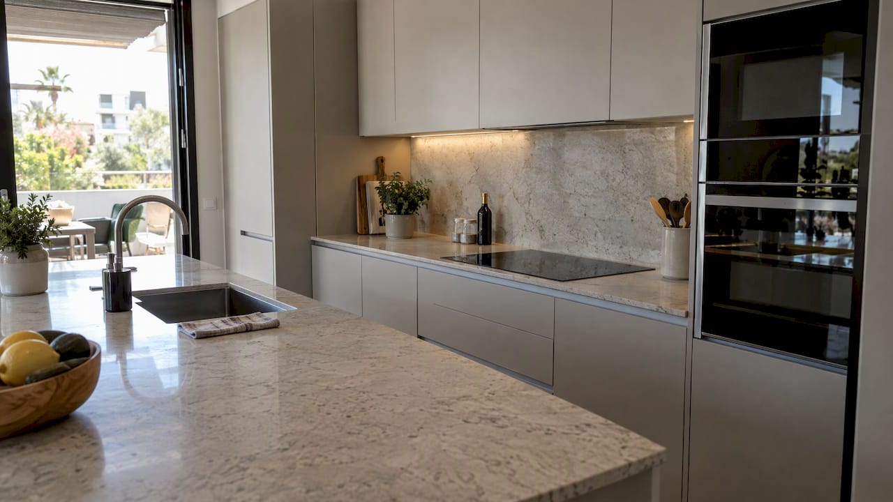 Cocina moderna con encimera de piedra