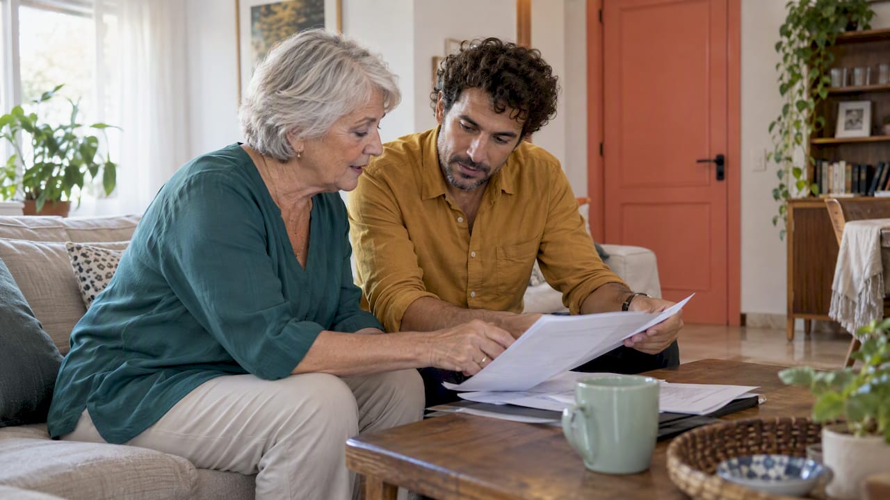 La propietaria y el comprador revisan una compraventa