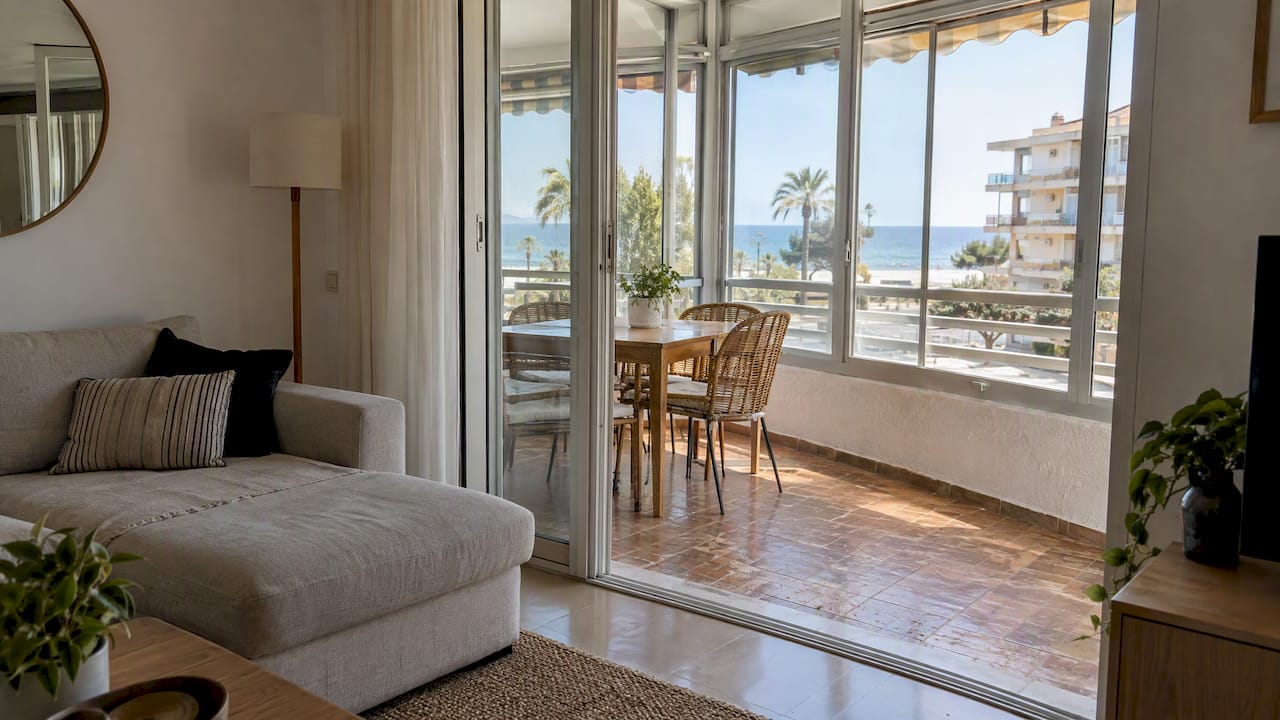 Galería acristalada integrada en una casa junto al mar